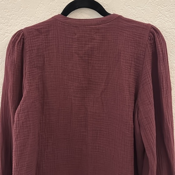 Marine Layer Colette 100% Cotton Gauzy Button Front V-Neck Puff Sleeve Blouse L - Picture 11 of 12